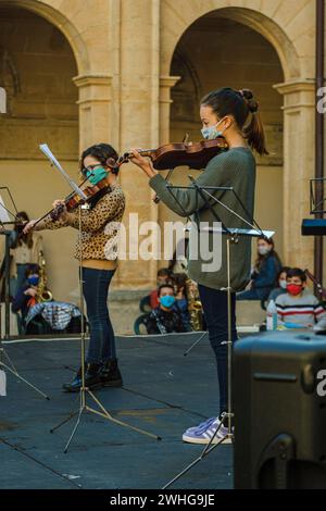 Weihnachtsvorsprechen der Musikschule Llucmajor, San Buenaventura Kloster, Llucmajor, Mallorca, Balearen, Spanien Stockfoto