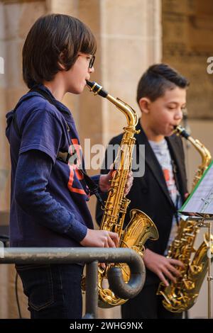 Weihnachtsvorsprechen der Musikschule Llucmajor, San Buenaventura Kloster, Llucmajor, Mallorca, Balearen, Spanien Stockfoto