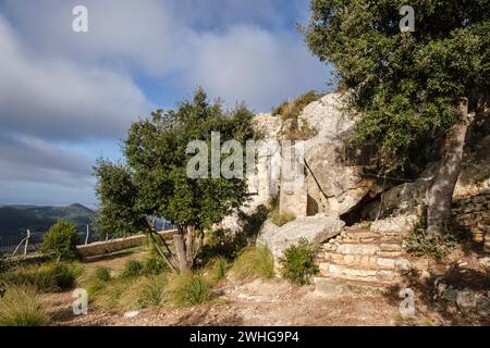 Ramon Llull Höhle, Cura Heiligtum, Puig de Randa, Mallorca, Balearen, Spanien Stockfoto