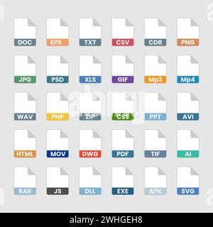 Einfache Symbole verschiedener Dateitypen Stock Vektor