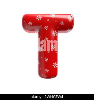 Schneeflockenbuchstabe T - Großbuchstabe 3D weihnachtsschrift - geeignet für Weihnachten, weihnachtsmann oder Winter verwandte Themen Stockfoto