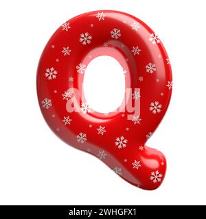 Schneeflocken-Buchstabe Q – Großbuchstabe 3D-weihnachtsschrift – geeignet für Weihnachten, weihnachtsmann oder Winterthemen Stockfoto