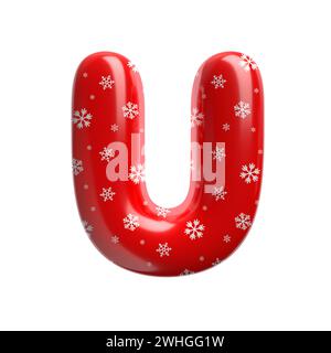 Schneeflockenbuchstabe U - Hauptschrift 3D weihnachtsschrift - geeignet für Weihnachten, weihnachtsmann oder Winter verwandte Themen Stockfoto