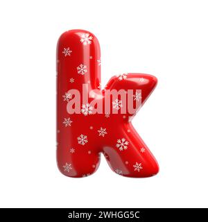 Schneeflockenbuchstabe K - kleine 3D-weihnachtsschrift - geeignet für Weihnachten, weihnachtsmann oder Winterthemen Stockfoto