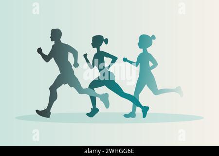 Gruppe von Marathonläufern. Läufer für Männer und Frauen. Illustration des Sportvektors. Stock Vektor