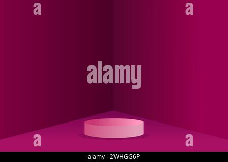 Podium der Produktpräsentation. Dunkelrotes Podium des Zylindersockels. Vektorabbildung. Stock Vektor