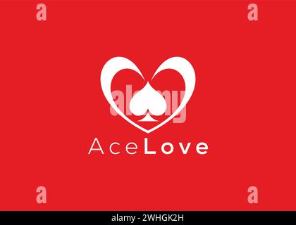 Minimalistische Ace Love Logo Design Vektorvorlage. Kreatives Logo in roter Herzform Stock Vektor