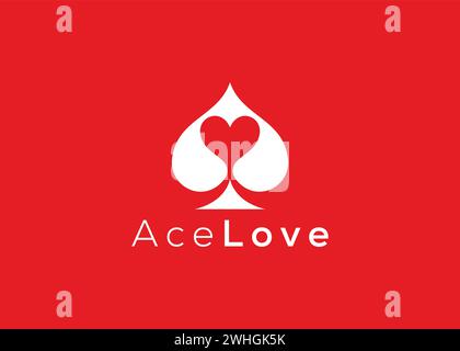 Minimalistische Ace Love Logo Design Vektorvorlage. Kreatives Logo in roter Herzform Stock Vektor