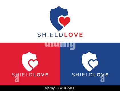 Minimalistische Shield Love Logo Design Vektorvorlage. Wache und Liebe Vektor Stock Vektor