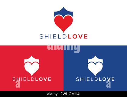 Minimalistische Shield Love Logo Design Vektorvorlage. Wache und Liebe Vektor Stock Vektor