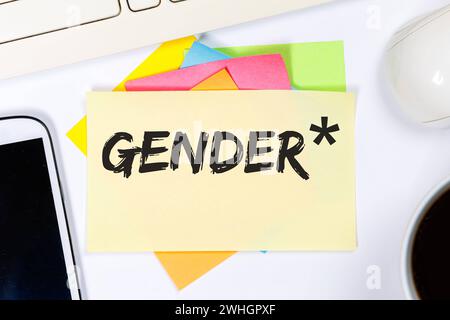 Gendern mit Gendersternchen als Symbol für gendergerechte Sprache Kommunikation Konzept auf Schreibtisch Stuttgart, Deutschland - 26. Januar 2024: Gendern mit Gendersternchen als Symbol für gendergerechte Sprache Kommunikation Konzept auf Schreibtisch in Stuttgart, Deutschland. *** Gendering mit Gender-Sternchen als Symbol für geschlechtergerechte Sprache Kommunikationskonzept am Schreibtisch Stuttgart, Deutschland 26. Januar 2024 Gendering mit Gender-Sternchen als Symbol für geschlechtergerechte Sprache Kommunikationskonzept am Schreibtisch in Stuttgart, Deutschland Stockfoto