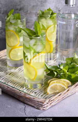 Basilikum Zitrone Gin und Tonic Stockfoto