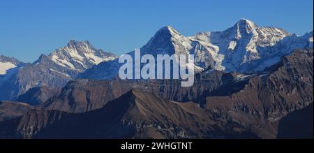 Eiger-Nordgesicht vom Niesen aus gesehen. Stockfoto