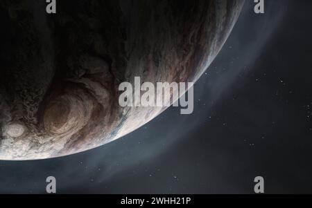 3D-Illustration des Jupiter-Gasriesen-Planeten. 5K realistische Science-Fiction-Kunst. Bildelemente, die von der NASA bereitgestellt werden Stockfoto