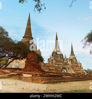 Drei alte Pagoden Ruinen der alten Siam Hauptstadt Ayutthaya im Tempel Wat Phra Si Sanphet. Thailand Stockfoto