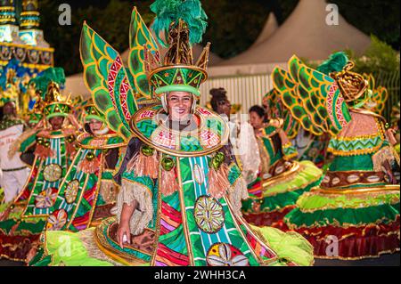 Sao Paulo, Sao Paulo, Brasilien. Februar 2024. SAO PAULO (SP), 02/09/2024 - UNTERHALTUNG/KARNAVAL/GENERAL - grünes und weißes Hemd während der Parade der Samba-Schulen von Sao Paulo, gültig für die Paraden der speziellen Gruppe der Samba-Schulen von Sao Paulo, die im Sambodromo do Anhembi, Nordzone der Stadt Sao Paulo, stattfinden; diesen Freitag, den 9. Februar 2024. (Foto: Anderson Lira/Thenews2/Zumapress) (Foto: © Anderson Lira/TheNEWS2 via ZUMA Press Wire) NUR REDAKTIONELLE VERWENDUNG! Nicht für kommerzielle ZWECKE! Stockfoto