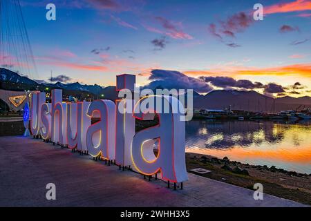 Ushuaia Briefe Nacht Sonnenuntergang Szene Stockfoto