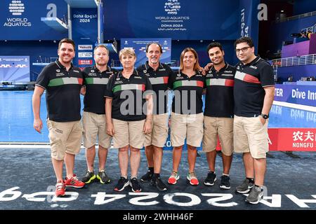 Doha, Katar. Februar 2024. Mitglieder des Teams Italien während der 21. Aquatic World Championships im Hamad Aquatic Center in Doha (Katar), 10. Februar 2024. Quelle: Insidefoto di andrea staccioli/Alamy Live News Stockfoto