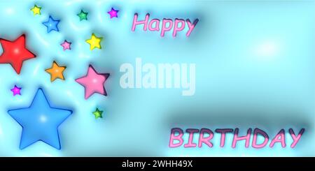 Alles Gute zum Geburtstag. Blauer Hintergrund mit Sternen und Schriftzug. Eine Idee für eine Postkarte, eine Grußkarte, ein Banner oder ein Poster. Eine Vorlage für kreatives Design Stockfoto