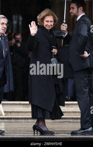 Turin, Italien. Februar 2024. Königin Sofia von Spanien nahm am 10. Februar 2024 an der Beerdigung des H.S.R. Vittorio Emanuele von Savoyen in der Kathedrale des Heiligen Johannes des Täufers (Duomo de Torino) in Turin Teil. Foto: Marco Piovanotto/ABACAPRESS.COM Credit: Abaca Press/Alamy Live News Stockfoto