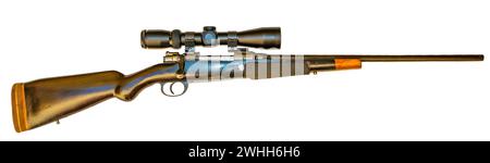 Isoliertes Gewehr mit Teleskopsicht Stockfoto