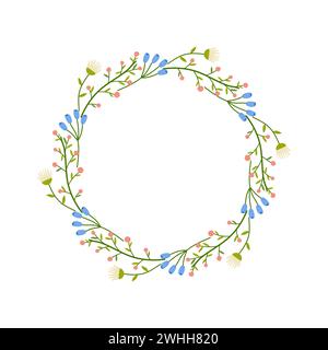 Floraler Rundrahmen, Ornament, Feder. Auf weißem isolierten Hintergrund. Für Ihr Postkartendesign, Einladungen, Glückwünsche Stock Vektor