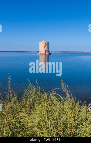 Die antike spanische Mühle, Symbol der Stadt Orbetello in der Toskana Stockfoto