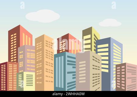 Skyline der Stadt mit farbenfrohen hohen Gebäuden. Farbenfrohe Stadt. Vektorabbildung. Stock Vektor