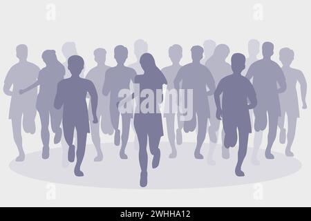 Gruppe von Marathonläufern. Silhouette einer Menge laufender Menschen. Sport-Illustration. Stock Vektor