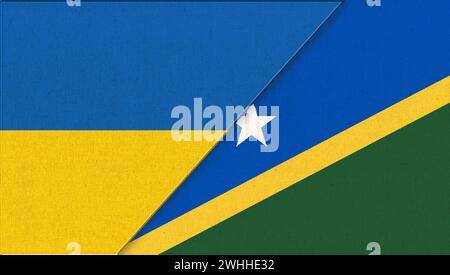 Flagge der Ukraine und der Salomonen - 3D-Illustration. Zwei Flaggen Zusammen. Nationale Symbole der Ukraine Stockfoto