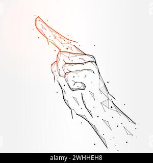 Darstellung des polygonalen Vektors mit Berührung oder Finger isoliert auf weißem Hintergrund. Handgesten abstrakte Kunst Stockfoto