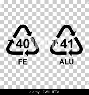 Satz von Metall-Symbol, Ökologie Recycling-Zeichen isoliert auf weißem Hintergrund. Symbol für Verpackungsabfall . Stock Vektor