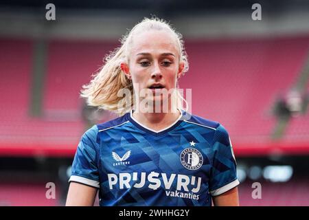 Amsterdam, Niederlande. Februar 2024. Amsterdam - Cheyenne van den Goorbergh von Feyenoord V1 während des Spiels zwischen Ajax V1 und Feyenoord V1 in der Johan Cruijff Arena am 10. Februar 2024 in Amsterdam, Niederlande. Credit: Box to Box Pictures/Alamy Live News Stockfoto