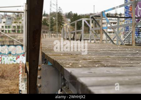 Hochwasserschutzanlage Hadersdorf, 1140 Wien, Februar 2024 Stockfoto