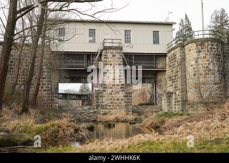 Hochwasserschutzanlage Hadersdorf, 1140 Wien, Februar 2024 Stockfoto