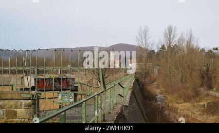 Hochwasserschutzanlage Hadersdorf, 1140 Wien, Februar 2024 Stockfoto