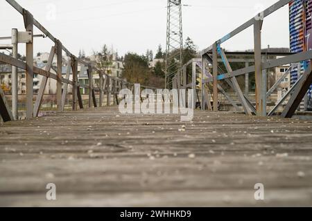 Hochwasserschutzanlage Hadersdorf, 1140 Wien, Februar 2024 Stockfoto