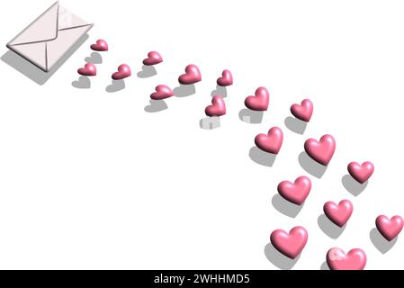 3D-Liebesbrief mit rosa Herzen Stock Vektor
