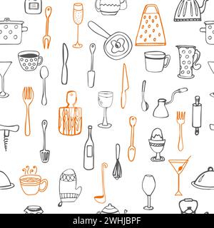 Nahtloses Muster mit Küchenutensilien Stock Vektor