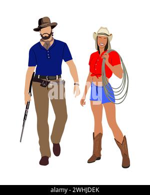 Cowboy und Cowgirl in traditioneller westlicher Kleidung. Stock Vektor