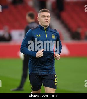 The City Ground, Nottingham, Großbritannien. Februar 2024. Premier League Football, Nottingham Forest gegen Newcastle United; Kieran Trippier von Newcastle United während des Vorspiels Credit: Action Plus Sports/Alamy Live News Stockfoto