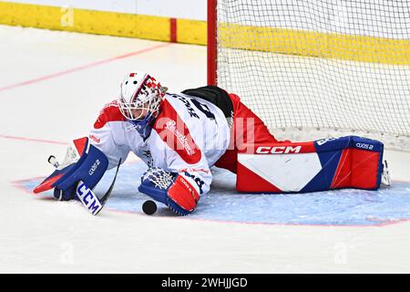 Liberec, Tschechische Republik. Februar 2024. Euro Hockey Tour Women: Czech Republic - Switzerland, Liberec, Czech Republic, 10. Februar 2024. Torhüter der Tschechischen Republik Viktorie Svejdova. Quelle: Radek Petrasek/CTK Photo/Alamy Live News Stockfoto