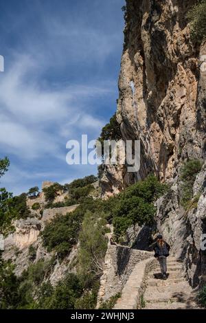 Kopfsteinpflasterweg zur Burg von Alaro Stockfoto