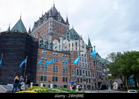 Quebec, Kanada - 11. August 2023 - das Frontenac Castle (Fairmount Hotel) in der alten Stadt Quebec, Kanada. Stockfoto