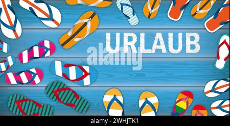 Deutscher Text Wir machen Urlaub, übersetzen Wir fahren in den Urlaub. EPS 10-Vektordatei. Stockfoto