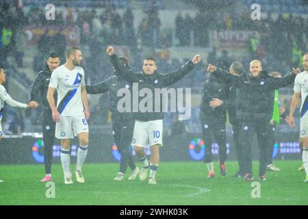 Roma, Italien. Februar 2024. Foto Fabrizio Corradetti/LaPresse 10 Febbraio 2024 Roma, Italia - AS Roma vs. FC Internazionale - Campionato italiano di calcio Serie A TIM 2023/2024 - Stadio Olimpico. Nella Foto: 10. Februar 2024 Rom, Italien - AS Roma vs. FC Internazionale - italienische Fußballmeisterschaft der Serie A 2023/2024 - Olympiastadion. Auf dem Foto: LaPresse/Alamy Live News Stockfoto