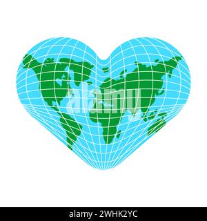 Lieblingskarte. Frieden im Herzen. Weltliebe. Weltkarte und Herz. Universelles Amour-Konzept Valentinstag Stock Vektor