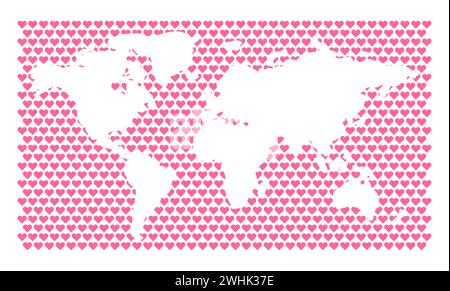 Lieblingskarte. Frieden im Herzen. Weltliebe. Weltkarte und Herz. Universelles Amour-Konzept Valentinstag Stock Vektor