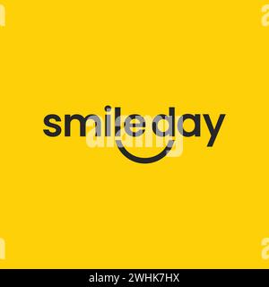 Smile Day Vector Template Design Illustration. „Smile Day“-Grußkarte mit Schriftzug und Smile-Schild. Glück, Lachen, Spaß, Freude Logo Stock Vektor