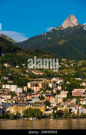 Montreux am Genfer See, Reise, Urlaub, Hotel, Alpen, Sommer, Kanton, Stadt, Stadtbild, Tourismus, Waadt, Schweiz Stockfoto